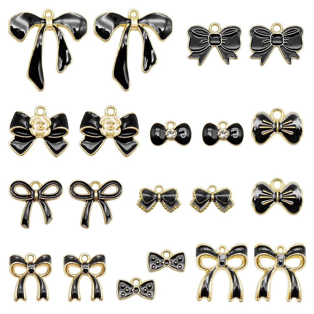 1564 40PCS Alloy Enamel Bowknot Charms Black Bow Charm for Necklace
